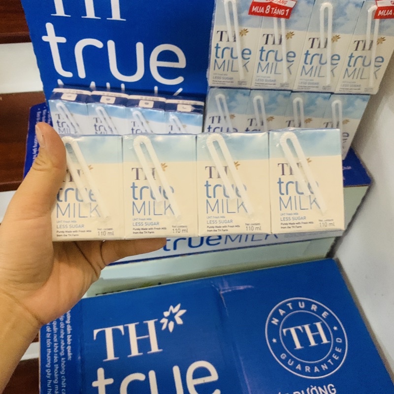 Vỉ 4 Hộp Sữa TH True Milk Hộp 110ml-180ml Có Đường/Ít đường