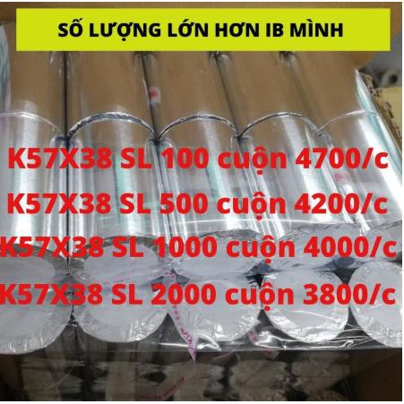 Giấy In Bill K57 - Giấy In Nhiệt K57 Cho Máy Cà Thẻ, Pos cầm tay Now Delivery/ Grab / Goviet 57x38