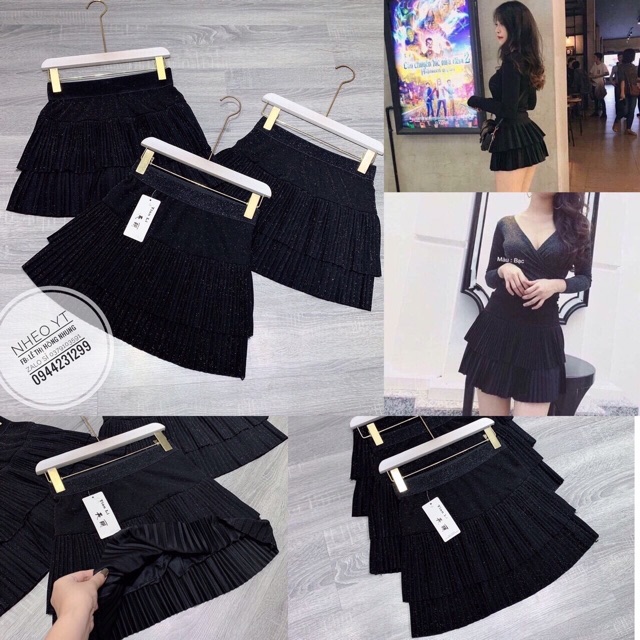 Chân váy xếp li 2 tầng ánh nhũ | BigBuy360 - bigbuy360.vn