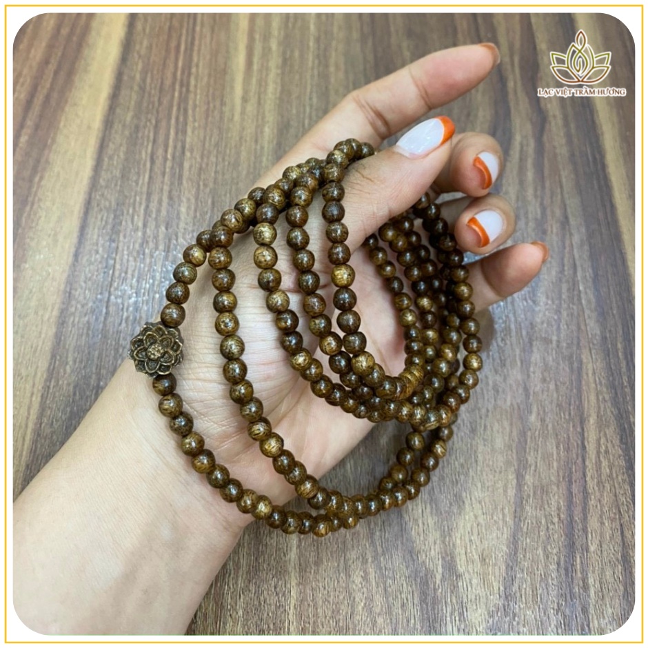 Vòng Tay Trầm Hương Hoa Sen Trầm Phú Quý 216 Hạt 4mm Phong Thủy May Mắn Tài Lộc Hanh Thông - Trầm Tốc Tự Nhiên Lạc Việt