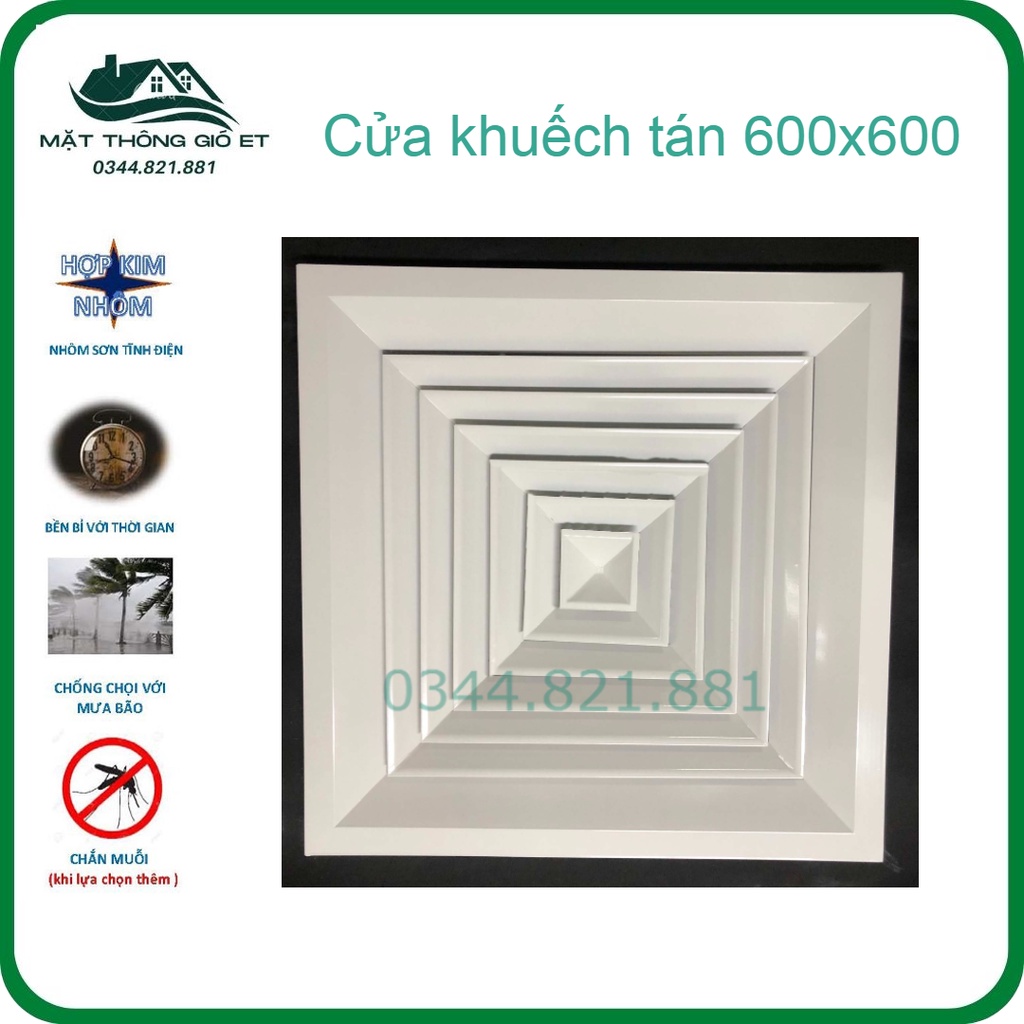 Cửa gió khuếch tán vuông 600x600 nhôm định hình sơn tĩnh điện siêu bền đẹp, bảo hành 12 tháng, dùng cho điều hòa âm trần