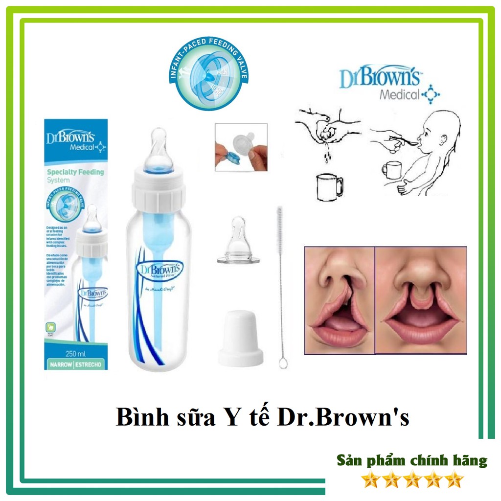 [100% Hàng chính hãng] Bình sữa Dr.Brown's y tế dành cho trẻ sứt môi, hở hàm ếch 250ml