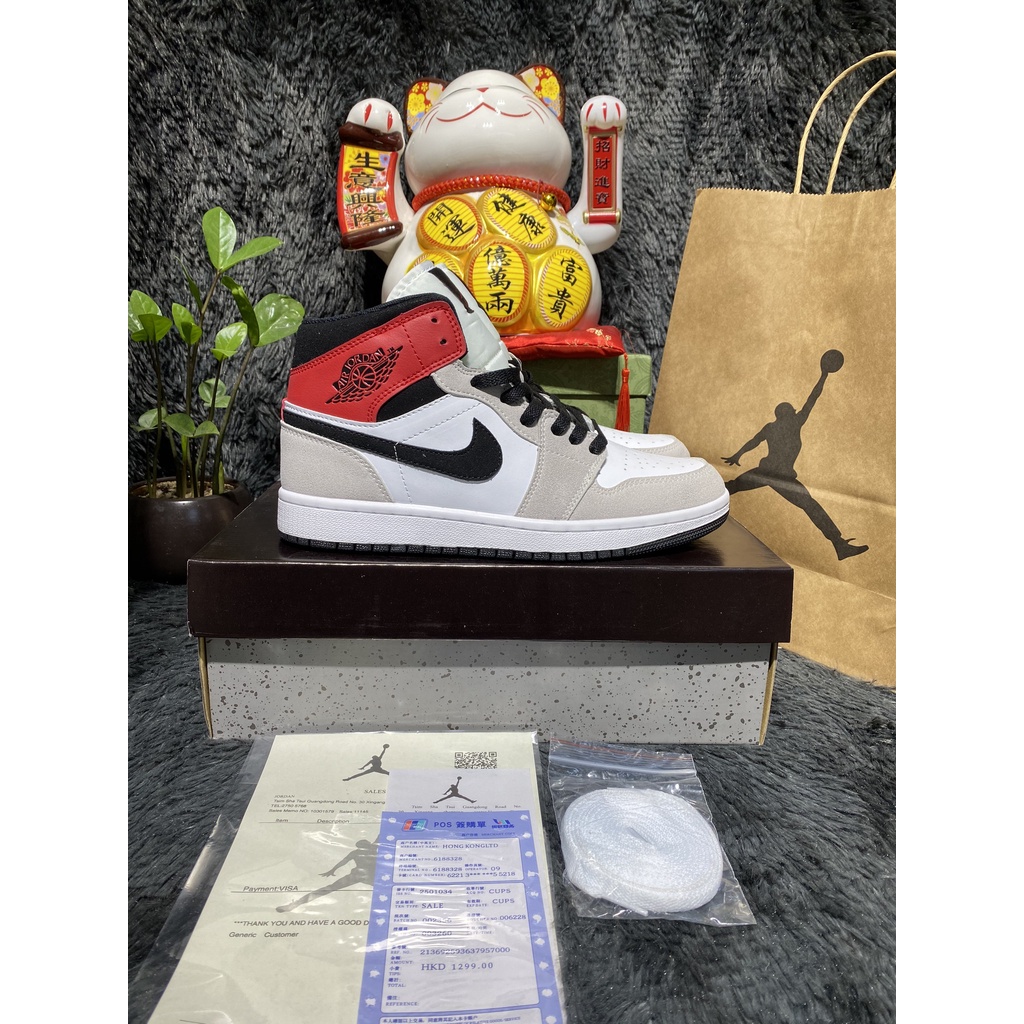 [Full box+bill] Giày Sneaker Jordan cao cổ xám đỏ đen hàng SC full box bill và hộp bảo vệ