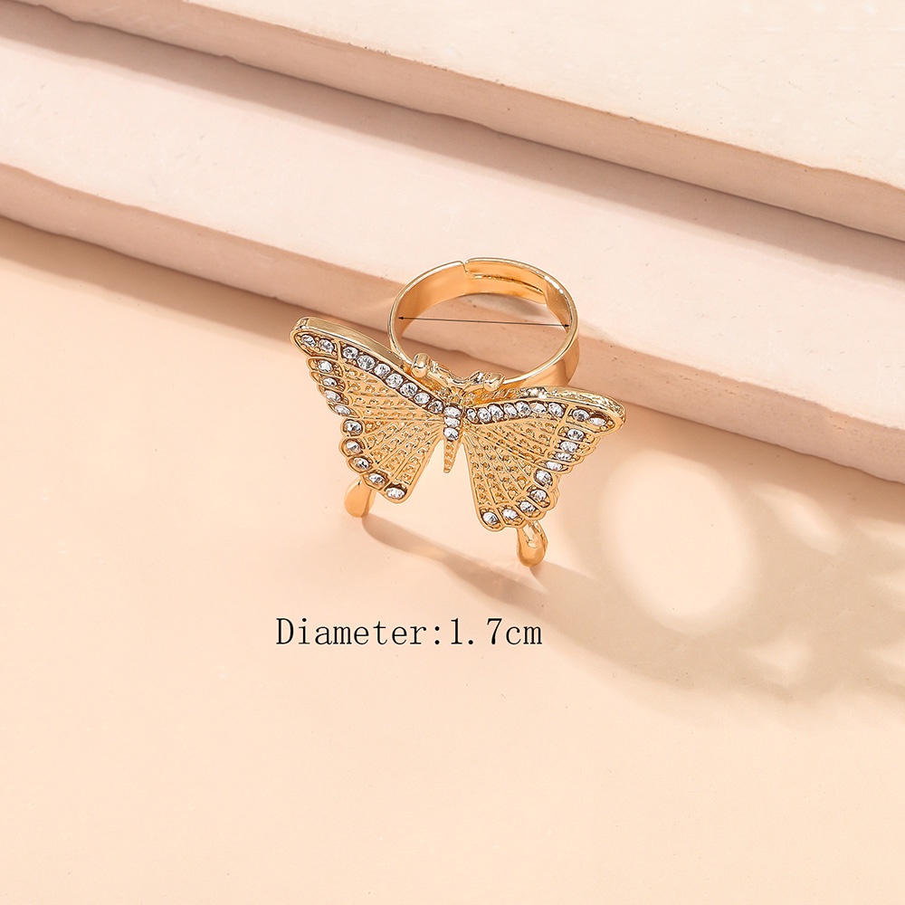 Nhẫn Hình Bướm Đính Đá Pha Lê Đen Phong Cách Cổ Điển