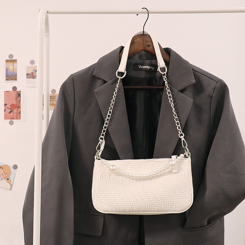 Túi xách cổ điển phối xích đính ngọc trai thời trang