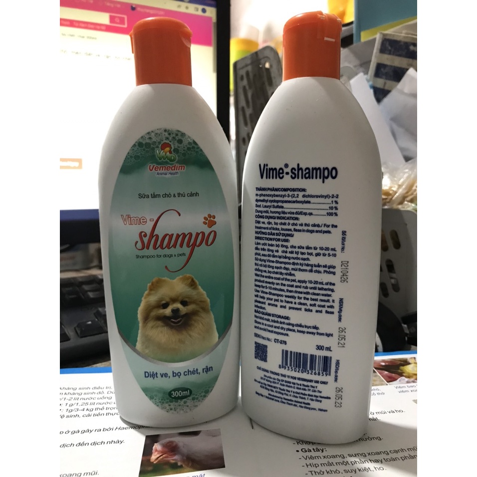 Vemedim Vime-shampo sữa tắm chó, mèo diệt ve, rận, bọ chét, chai 300ml