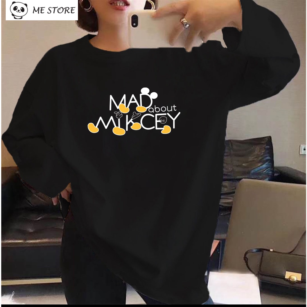Áo thun dài tay in hình mickey thu đông unisex Ulzzang form rộng dáng rộng chất liệu 100% cotton