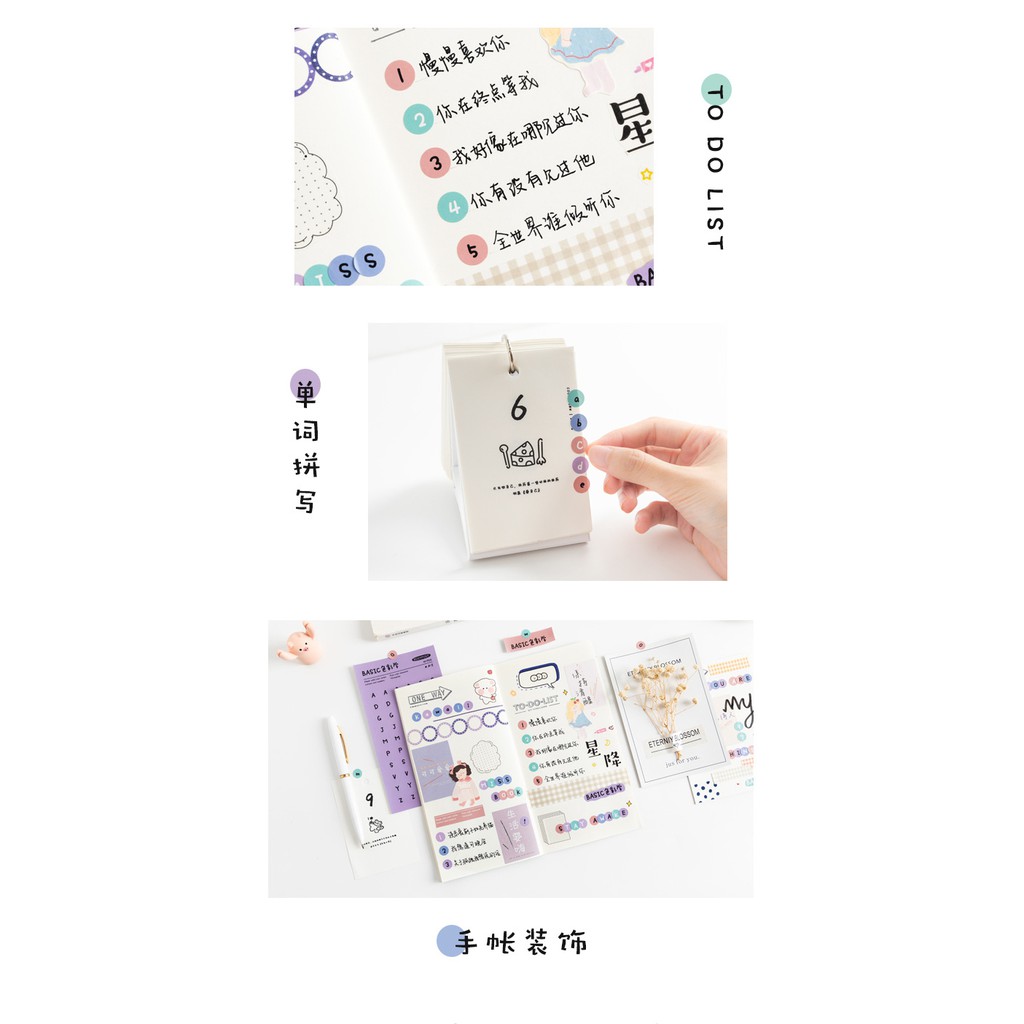 (SIÊU HOT - SIÊU ĐẸP) Set 6 Tấm Sticker Dán Bảng Chữ Cái và Số Thứ Tự Basic Trang Trí Phong Cách Hàn Quốc Nhiều Màu