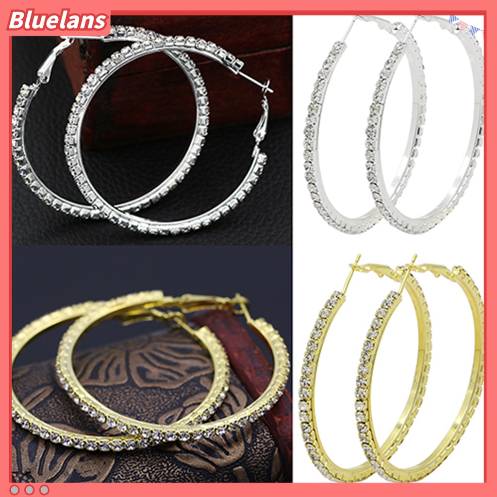 Đôi bông tai khoen tròn đính đá kiểu dáng thời trang cho nữ