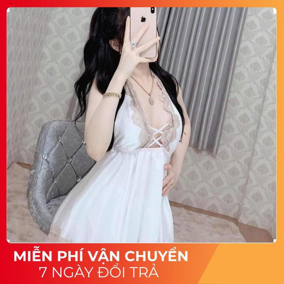 Váy Ngủ Sexy, Đầm Ngủ Sexy Yếm Kèm Quần Vải Satin <65kg Xịn Sò | BigBuy360 - bigbuy360.vn