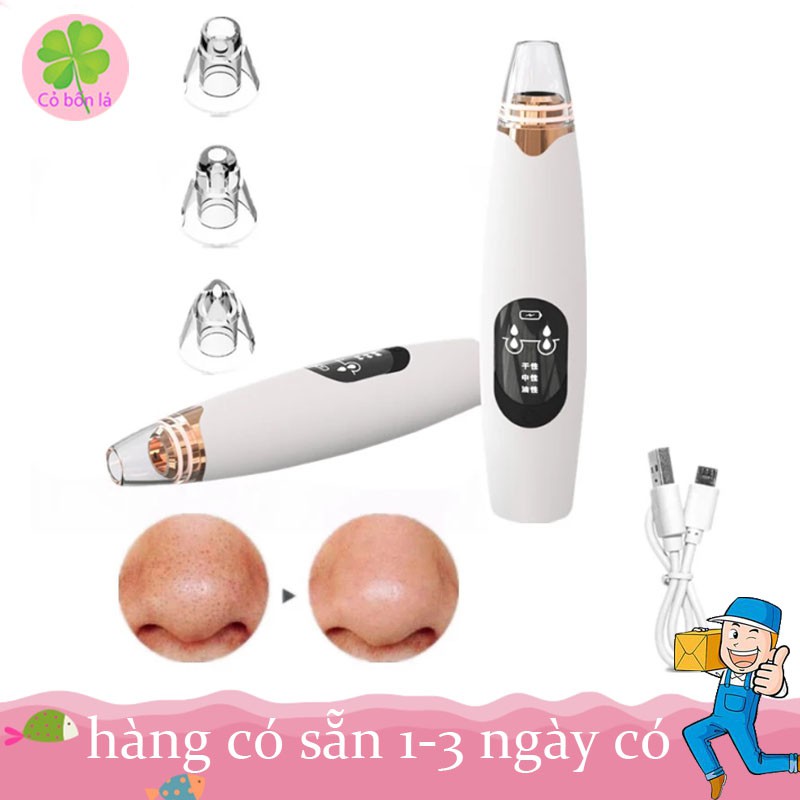 Máy Hút Mụn Sạc Điện Mini Giúp Hút Mụn Đầu Đen Và Mụn Ẩn Dưới Da Tặng Kèm 3 Đầu Hút