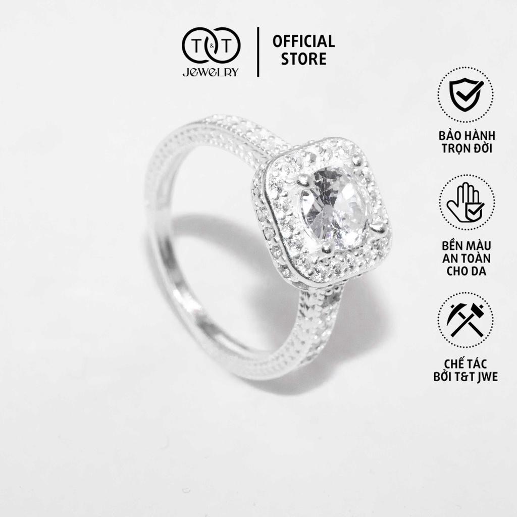 Nhẫn Bạc Nữ Mặt Vuông Nạm Đá Viền s925 T&T Jewelry cao cấp NN025
