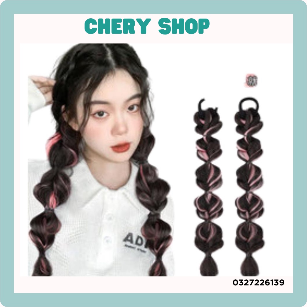 Tóc giả nữ cột bính tròn  tạo kiểu MÃU MỚI làm bằng sợi tơ cao cấp