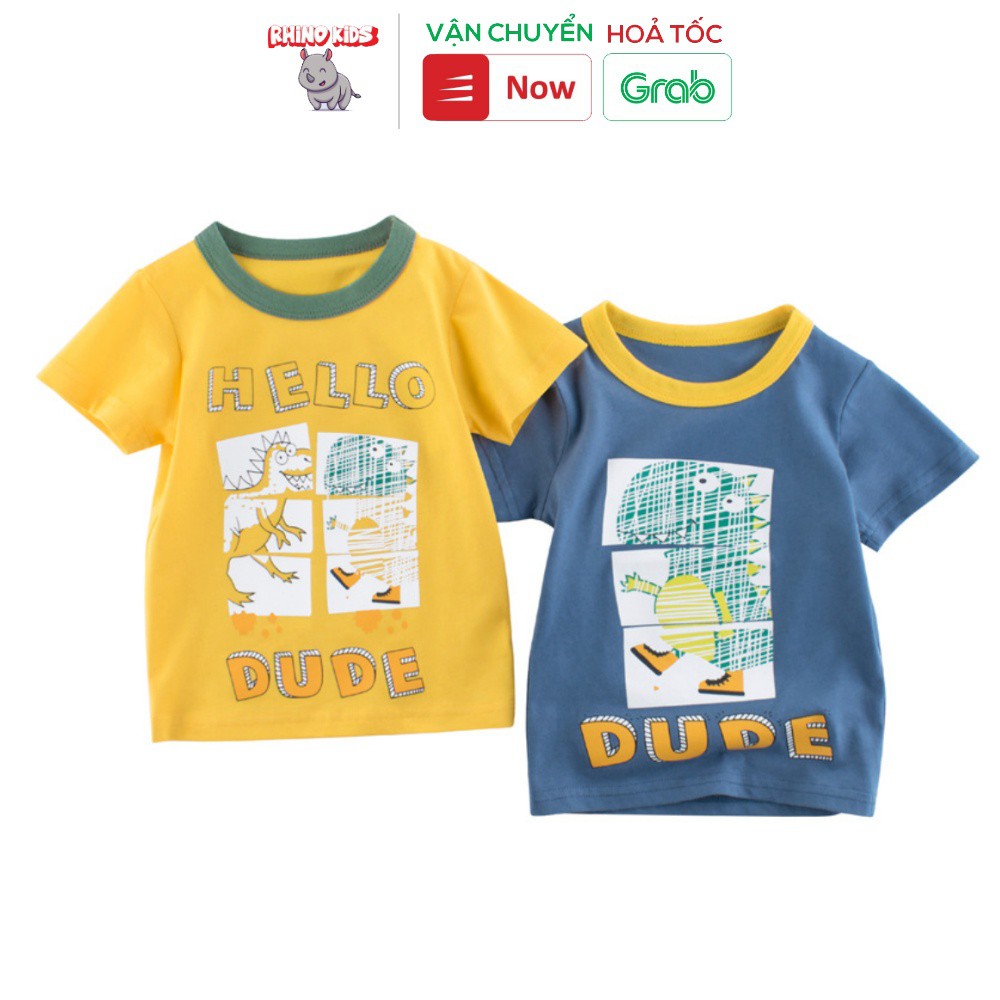 Áo thun bé trai kids in hình Khủng Long HELLO DUDE chất liệu cotton an toàn cho bé Rhino Kids