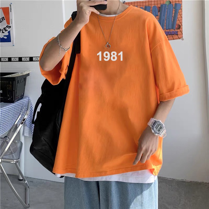 Áo thun tay lỡ, áo phông unisex form rộng in 1981 trước ngực.