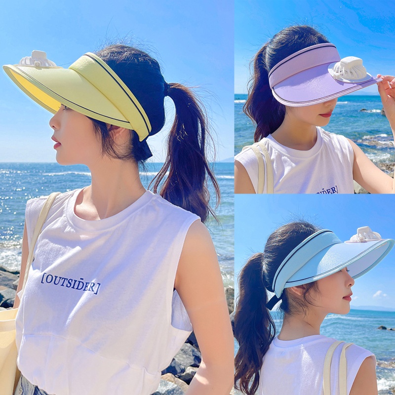 Mũ Chống Nắng Rỗng Chóp Điều Chỉnh Được Kèm Quạt Sạc USB Cho Hoạt Động Cắm Trại