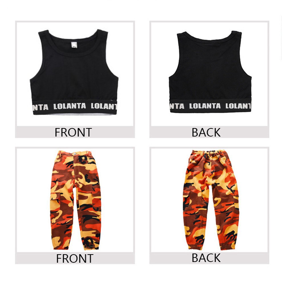 Set Áo Tank Top + Quần Dài Hoạ Tiết Lính Phong Cách Hip-Hop Cho Bé Gái