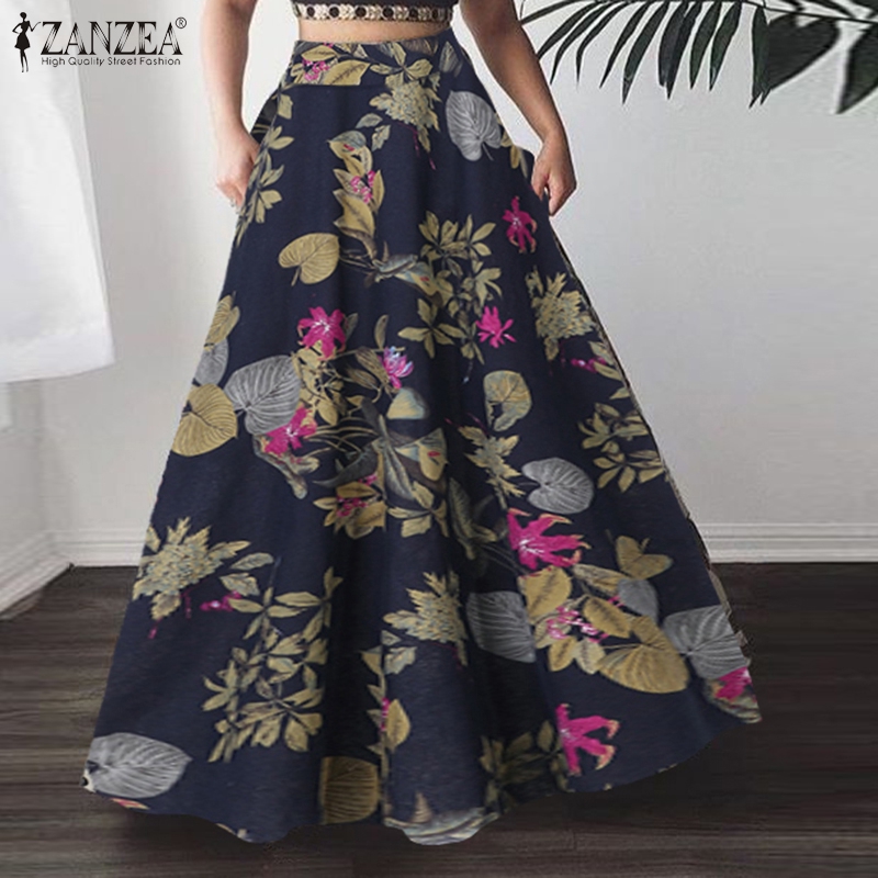 Chân Váy Maxi ZANZEA In Họa Tiết Vintage Thời Trang Cho Nữ