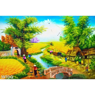 TRANH DÁN TƯỜNG LÀNG QUÊ VIỆT NAM XƯA - TRANH DÁN TƯỜNG ĐỒNG QUÊ 3D NÉT GIẢ SƠN DẦU