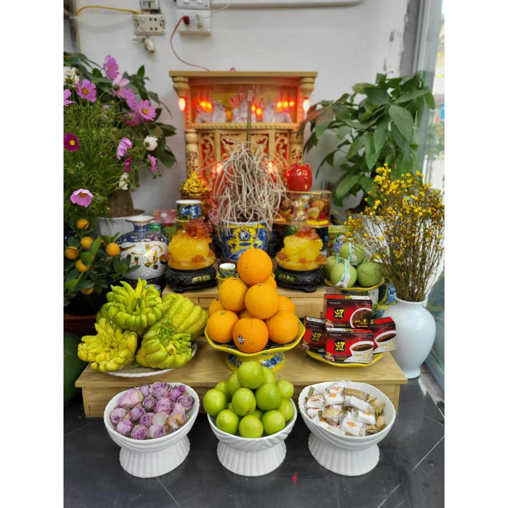 Ly đựng phật thủ - Khay xôi gà hoa quả bánh kẹo ... bằng sứ men trắng ( để gì cũng đẹp )
