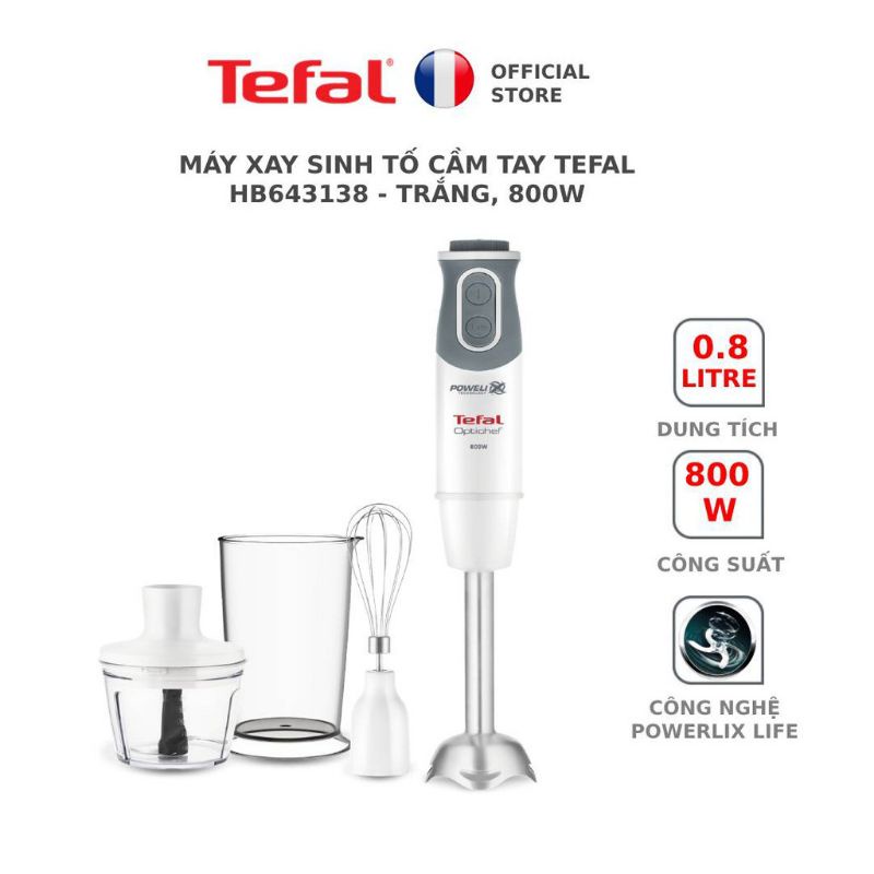 Máy xay sinh tố cầm tay Tefal HB643138 - trắng, 800W