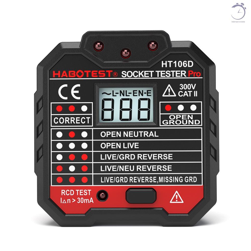 HABOTEST Máy kiểm tra ổ cắm điện GFCI nâng cao tự động Kiểm tra dây đất trung tính trực tiếp Mạch dò phân cực Máy dò tìm phích cắm trên tường Máy tìm rò rỉ điện Kiểm tra rò rỉ điện với màn hình LCD có đèn nền điện áp♠