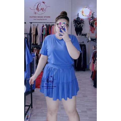 𝗕𝗜𝗚 𝗦𝗜𝗭𝗘 Set Áo Thun Chân Váy Xoè Trơn 𝟲𝟬-𝟵𝟱𝗸𝗴