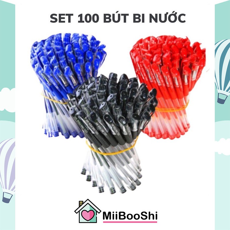 Bút bi thiên long bút bi nước đen xanh nhiều màu set 100 bút bi MiibooShi SF1570