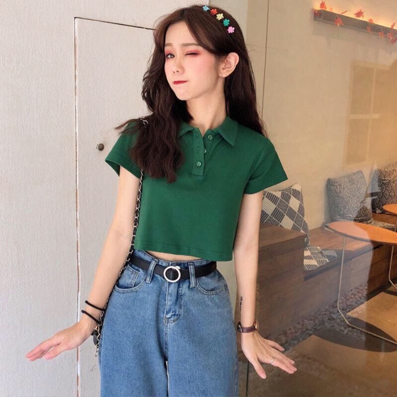 Áo Phông Nữ Summer New Polo Neck Short Sleeve T-shirt Female Students