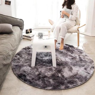 [Free ship-Giảm mạnh]Thảm lông loang tròn nhập khẩu đường kính 1m-màu ghi pha nâu
