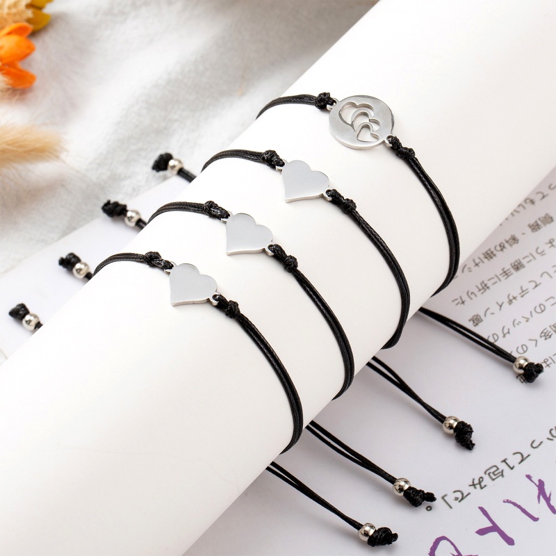 Set 4 Vòng Tay / Vòng cổ Bện Mặt Trái Tim Khắc Chữ Sáng Tạo Dành Cho Nữ