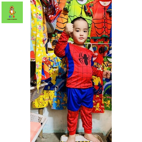 Quần áo siêu nhân nhện không kèm mặt nạ cho bé, quần áo tay dài ngủ cho bé