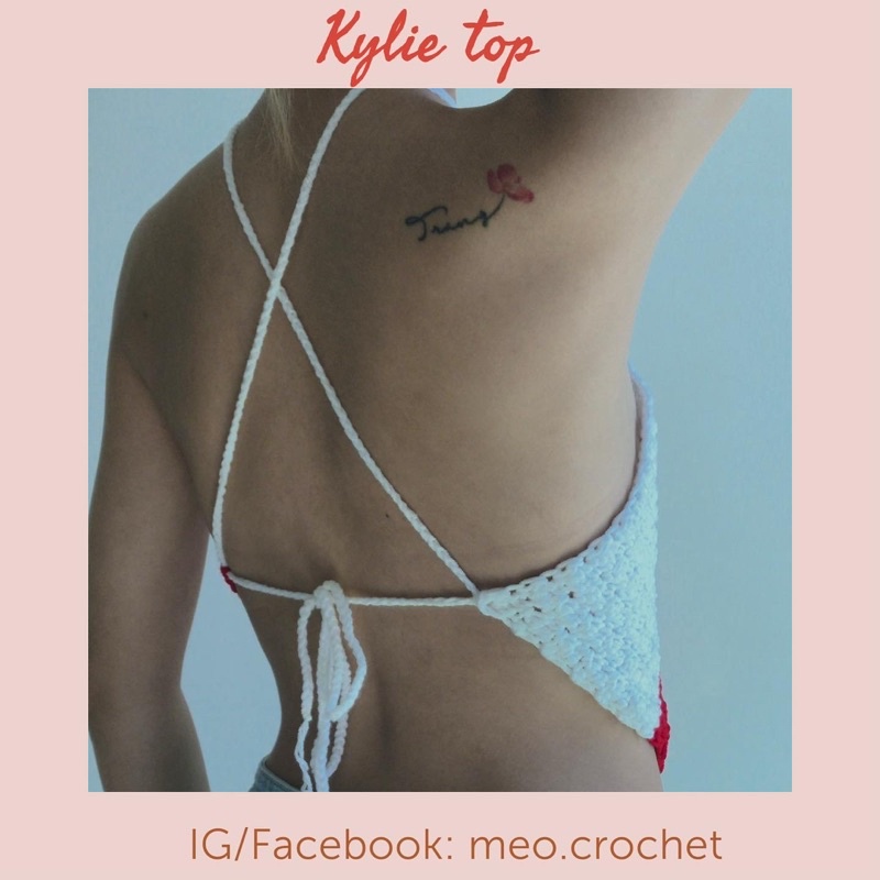 Kylie top - meo.crochet Halter top Áo yếm Kylie Jenner len đan móc hở lưng