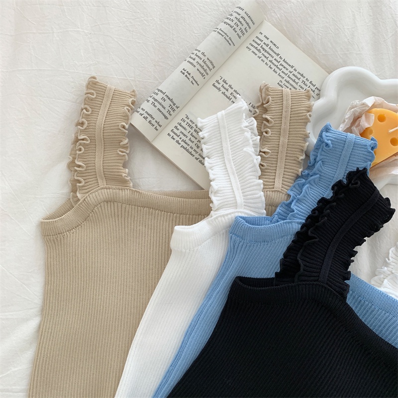 Áo croptop XIAOZHAINV dệt kim trễ vai màu sắc đơn giản quyến rũ