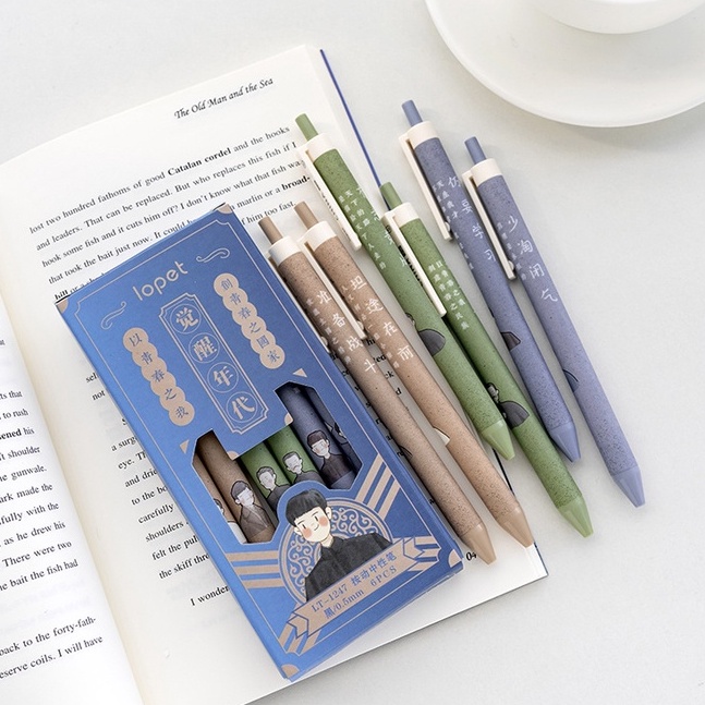 Set 6 Bút Bi Mực Gel Ngòi 0.5mm Có Thể Thu Gọn Hình Hoạt Hình Dễ Thương