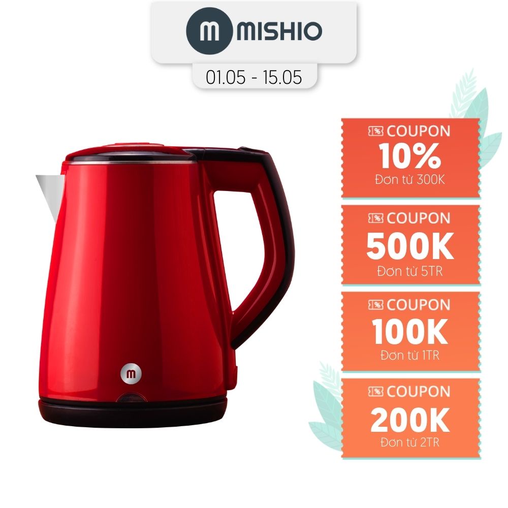 [Mã ELHADEV giảm 4% đơn 300K] Ấm Đun Siêu Tốc Mishio MK259 1500W 1.7 Lít inox 304