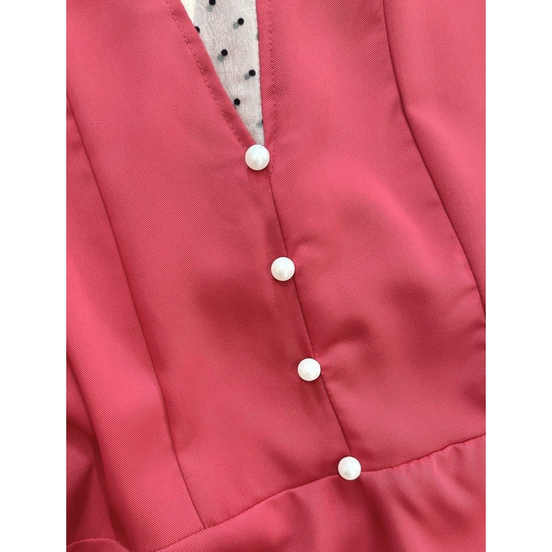 VNU277 - VÁY XOÈ CỔ HỞ V PHỐI LƯỚI CÚC NGỌC | BigBuy360 - bigbuy360.vn