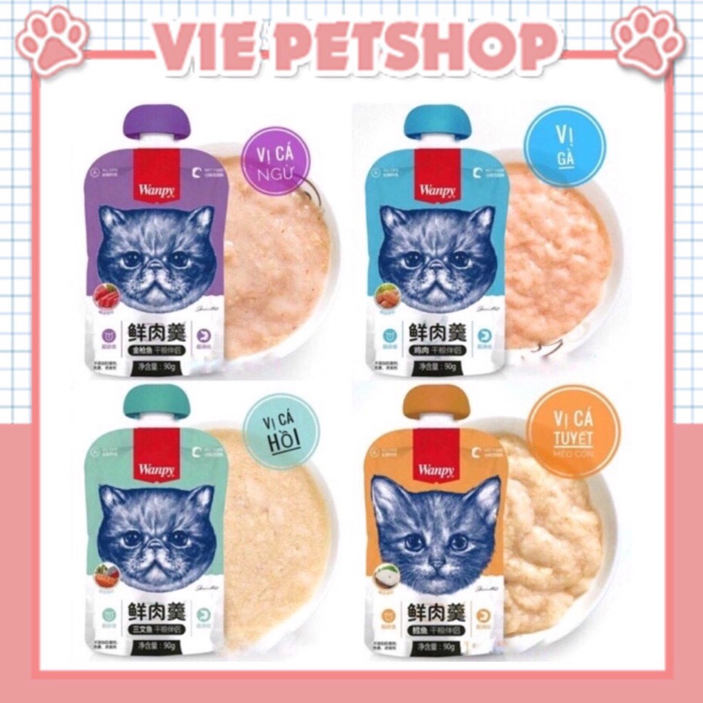 Súp Thưởng WANPY Nắp Vặn Cho Mèo 90Gr Đủ Vị | Vie PETSHOP