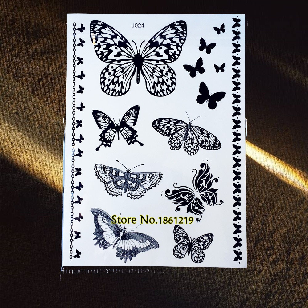 Butterfly Tattoo Temporary-Tattoo-Stickers Henna Fake Chains Body-Art Black New 1PC GBJ024