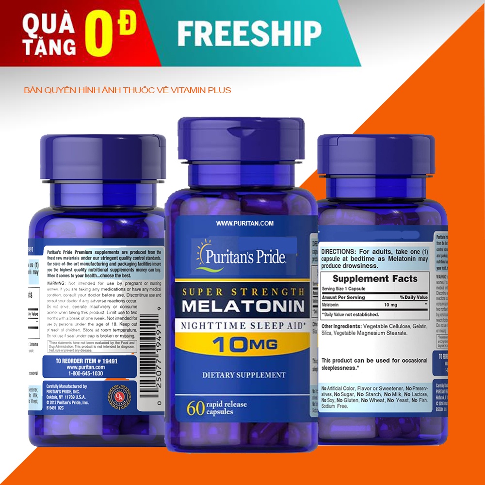 Viên uống hỗ trợ giấc ngủ, giảm căng thẳng ,mệt mỏi Melatonin 10mg 5mg 3mg puritan của Mỹ