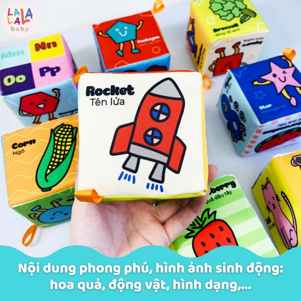 [Tặng bóng vải] Bộ hình khối xúc xắc lập phương Lalala Baby tăng tư duy logic và vận động Travel Block, Farm Block -Hobi