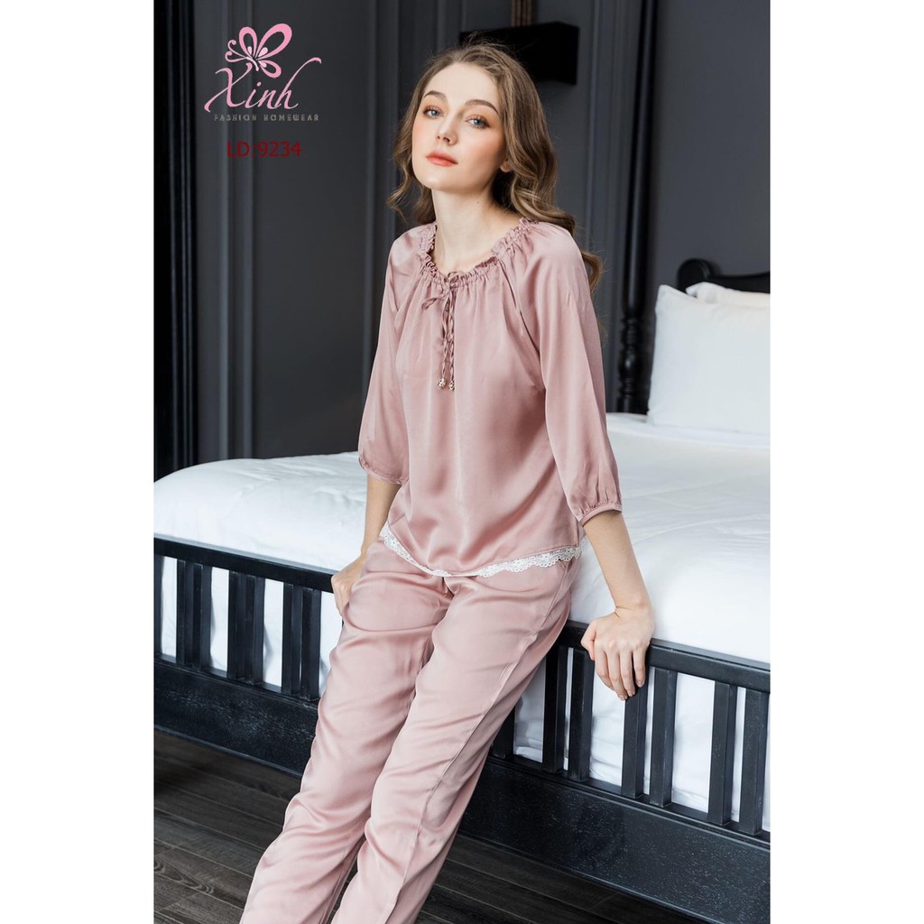 Bộ lụa cao cấp hãng xinh cổ tròn nhiều màu (Có hình thật)
