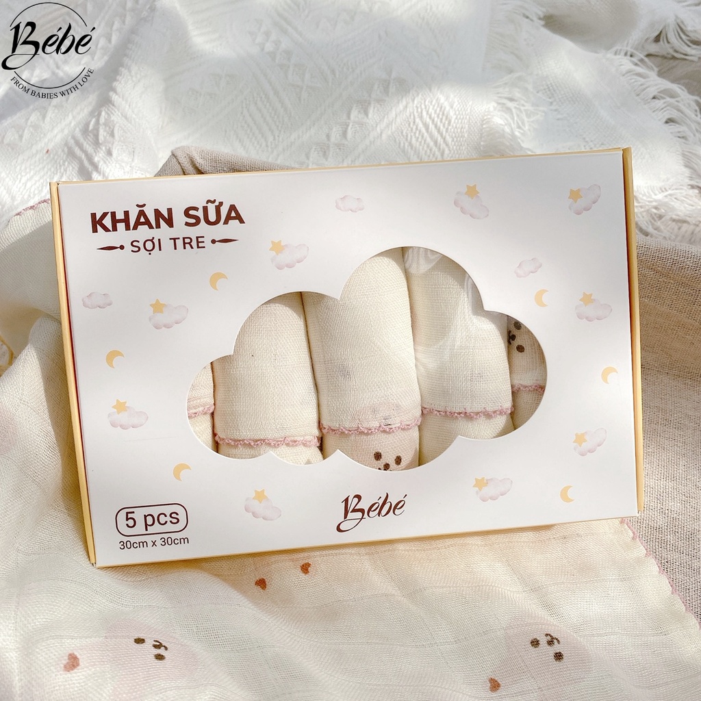 Khăn Sữa Sợi Tre BéBé Set 5 Cái Mềm Mại Xinh Xắn Cho Bé