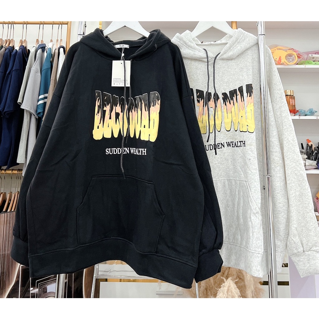Hoodie Nam Nữ Dáng Rộng Chất Nỉ Lì Hingf Chữ Lửa Mũ Rộng Form To Unisex Dày Đẹp