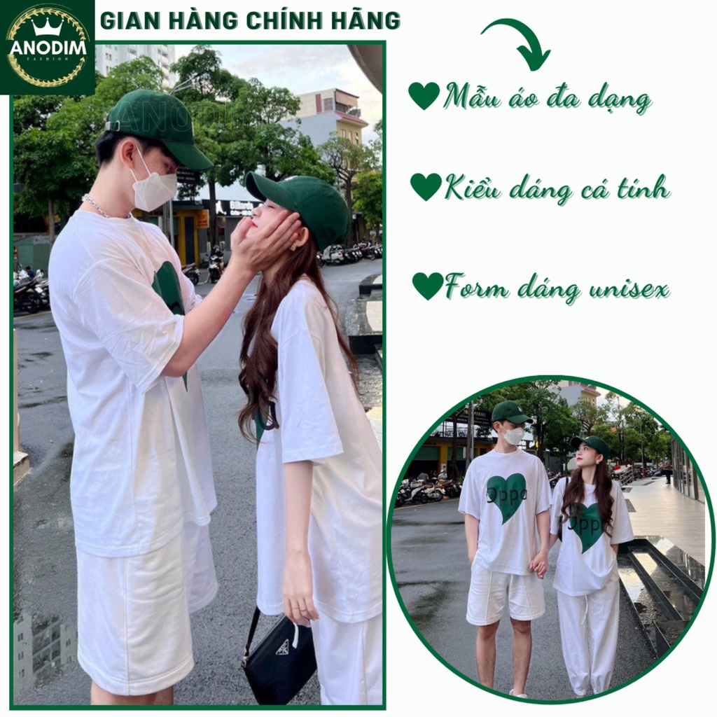 Áo thun cặp đôi, áo đôi tay lỡ in trái tim OPPA đáng yêu ANODIM