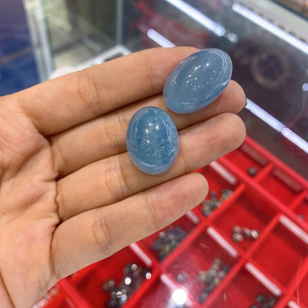 Mặt Đá Aquamarine Thiên Nhiên Size Lớn 13x18mm