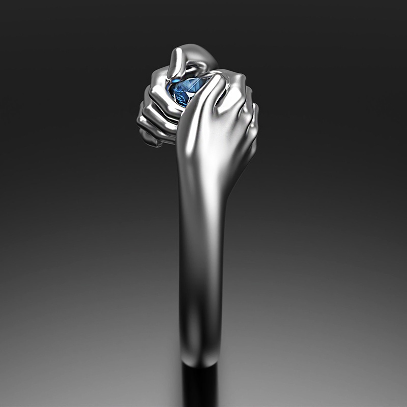 Nhẫn đính đá sapphire hình đôi tay đôi cánh thiên thần thời trang cho nam và nữ