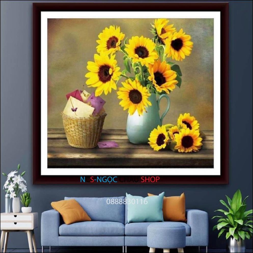 Tranh chấm đá (đính đá}, Tranh chấm đá (đính đá} Hoa Hướng Dương VS409- Kích Thước 70x60Cm NCS-NGỌC CHÂU SHOP