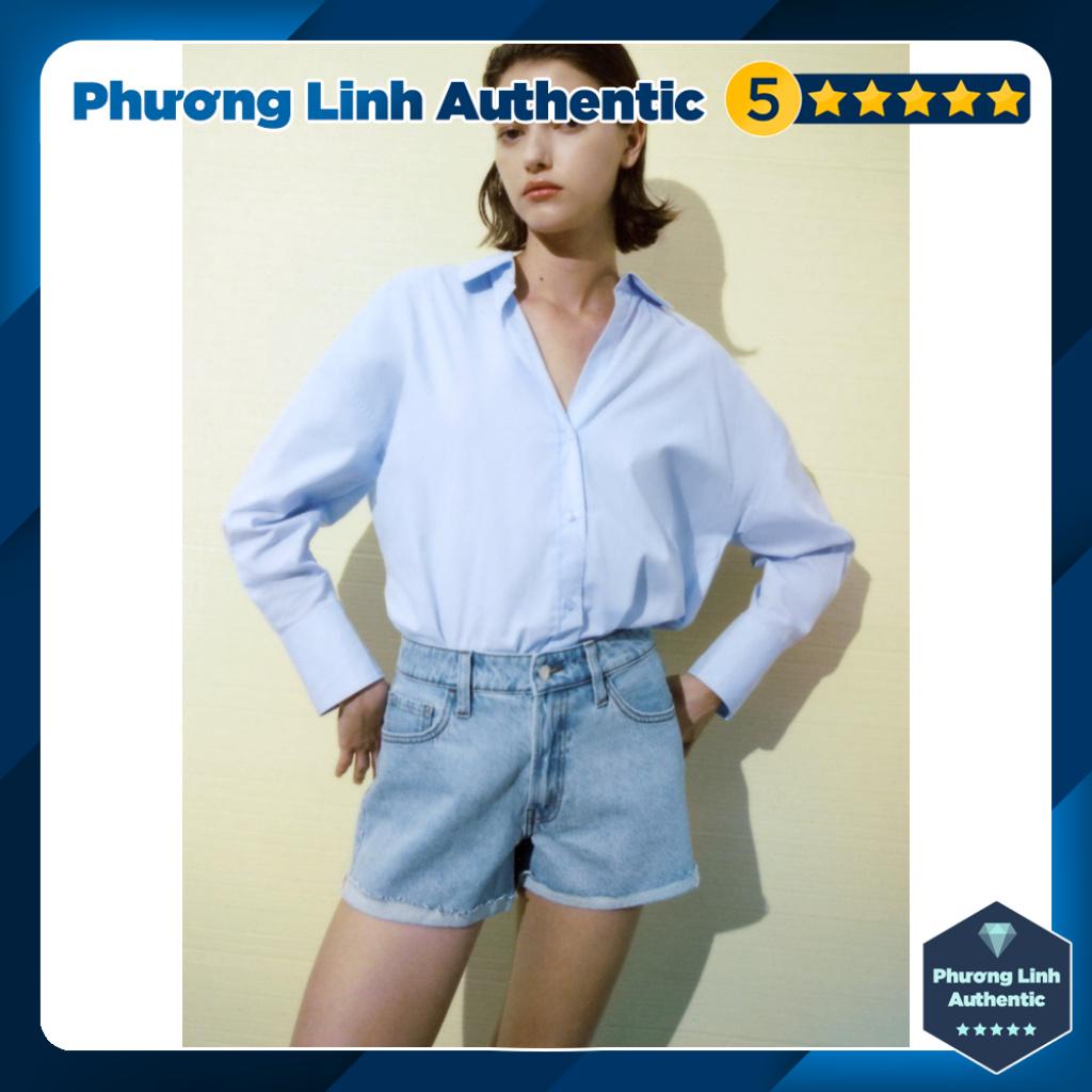 Áo sơ mi dáng rộng cotton cổ V Zara Auth New Tag có sẵn 2495/668 2495668