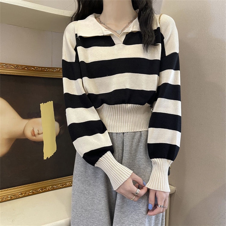 Áo thun polo NZN dài tay họa tiết kẻ sọc ngang thời trang mùa thu dành cho nữ